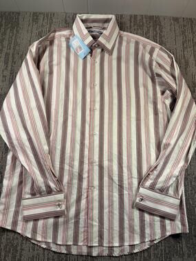 Lanzino Shirt Mens XL Multicolor Striped Button Down French Cuff Long Sleeve